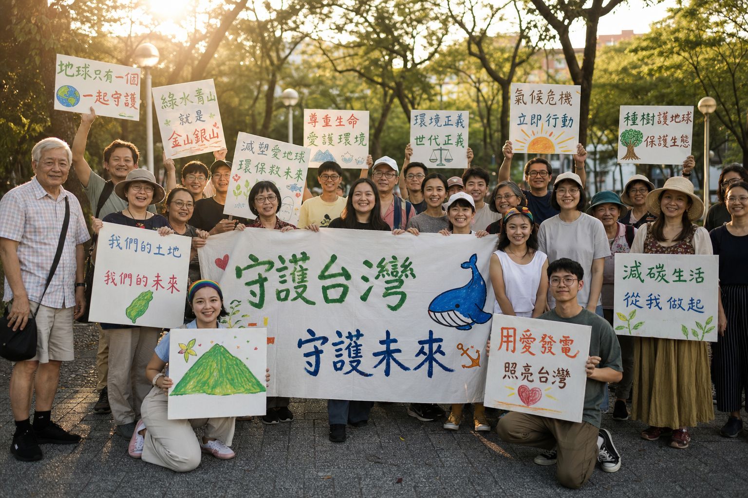 公民參與意象 - 公民在廣場手持自製標語聚集